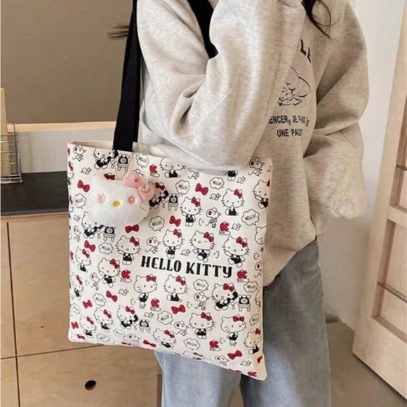 Hello Kitty White Tote Bag with Black Handles - Picture 2 of 5